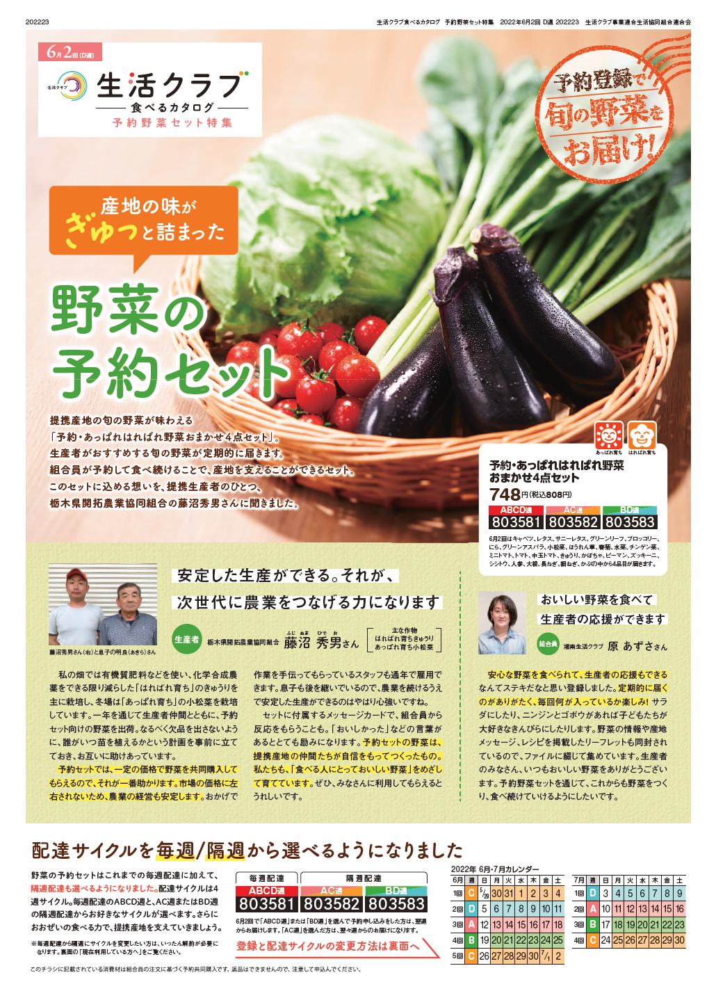 22年6月2回 予約 あっぱれはればれ野菜おまかせ4点セット 北東京生活クラブ